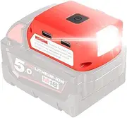 Battery Adapter for Milwaukee 18V Lithium Ion Battery with DC Port & LED Work Light & Dual USB for Milwaukee 49-24-2371 M18 Power Source