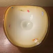 MURANO GLASS ITALIAN ART BOWL- AMBER RIM/ YELLOW OPALESCENT/ MILLEFIORI DESIGN
