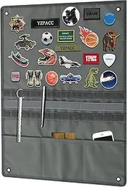 Yzpacc Tactical Patch Display Board Military Patch Holder Panel Foldable Patch Holder Panel Hanging Organizer with Multiple Pockets for Military Army,Grey(23.6x17.7in/60x45cm)-Vertical