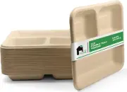 EconoHome 50 Pack Disposable Plates with 3 Compartments - Eco-Conscious Bagasse