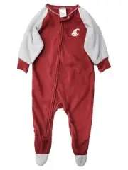 Infant Boys Crimson Red & Gray Fleece WSU Cougar Footie Sleeper Pajamas