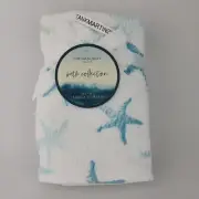 2 Cynthia Rowley Hand Towels Starfish Coastal Beach Textured Blue Aqua White