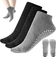 [Snblzhef] Women'S Anti-Slip Socks, 4 Pairs of Sneaker Yoga Socks, Non-Slip Slippers, Pilates Non-Slip Socks, Anti-Slip Socks for for Home, Workout, Sports - Black and Gray