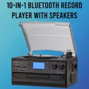 10-in-1 Bluetooth Record Player Turntable for Vinyl Records CD Cassette USB/SD