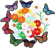 Beatifufu 39pcs Daisy Embroidery Patches Appliques for Clothing Repair Butterflies Design for DIY Garment Accessories Easy to Use Safe for Skin
