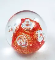 M Design Art Bubbling Red & Gold Cube in Ball Paperweight PW-683
