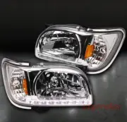 01-04 TOYOTA TACOMA DRL LED CRYSTAL HEAD LIGHT W/CHROME TRIM CORNER SIGNAL 02 03 (for: Toyota)