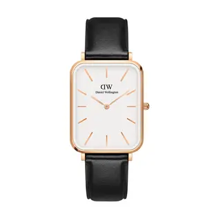 Daniel Wellington DW 手錶 Quadro Pressed Sheffield 29X36.5 經典黑真皮皮革大方錶 DW00100450