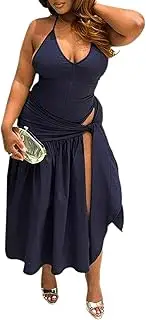 [Halfword] 2 Piece Maxi Skirt Sets Sexy Halter V Neck Backless Bodysuit Sarong Wraps Beach Vacation Clothes Going Out Outfits