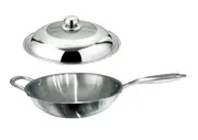 32cm Stainless Steel Wok With Lid, 18/8 Frying Pan, Professional Cookware