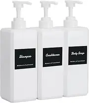 Segus Shower Soap Dispenser, 3 Pieces 800ml Shampoo and Conditioner Bottles, Empty Hand Soap Dispenser, Dish Soap Dispenser in Plastic, Soap Dispenser Set with Labels (White)