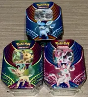 Sealed Pokemon TCG Leafeon Glaceon Sylveon GX Evolution Celebration Tin Set of 3