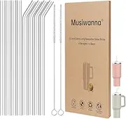 Musiwanna Replacement Glass Straws Compatible with 30/40oz Stanley Cup, 8Pcs 31cm/12in Long 1cm Diameter Straw Set with 2Pcs Brush, Extra Long Drinking Glass Straws for Stanley 0.89 L/1.2L Cup