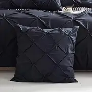 A Pair of 100% Cotton Black Diamond Pinch Pleated Euro Cushion Covers (65x65cm, Black)