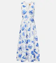 [Farm Rio] Farm Rio Printed linen midi dress AU 8 white