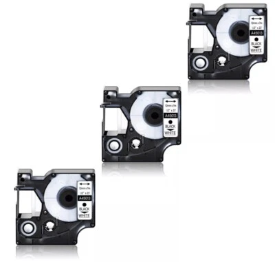 3Pack 12mm Black on White 45013 Label Maker fit for Dymo D1 LabelManager 500TS