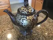 Brown Gold Chinoise Coffee Tea Pot Pottery Barn H 8 1/2" Width 9 1/2" metallic