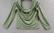 Almost Famous Off-The-Shoulder Long-Sleeve Top Juniors XL Olivine Pullover L/S
