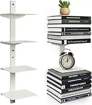 ART-GIFTREE Floating Book Shelves for Wall, 4 Tier Invisible Floating Bookshelf, Vertical Spine Book Tower, Wall Mounted & Space Saving, Heavy Duty Metal Book Organizer for Home Office, 2 Pack White