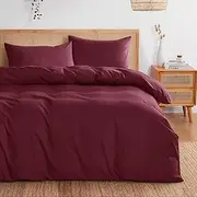 Wake In Cloud - King Single Quilt Cover Set, 1000TC Ultra Soft Microfiber Duvet Doona Cover Bed Bedding, 3pcs, Burgundy Red, King Single Size