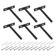 6Pcs 5 Inch Wall Mounting Floating Shelf Bracket Blind Shelf Support, Black