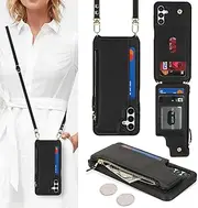[Cavor] for Samsung Galaxy A13 5G Phone Case Wallet, Galaxy A13 5G/A04S Crossbody Case with Strap,Galaxy A13 5G Wallet Case for Women,Leather Zipper Pocket Card Holder-Black