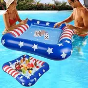 41 IN Inflatable Game Table for Pool with Waterproof Playing Cards, Floating Pool Games Table for Adults, Floating Table for Pools with 4th of July for Summer Party Outdoor Beach Party