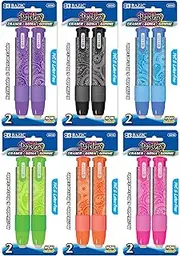 BAZIC Retractable Stick Erasers Paisley, Mechanical Pencil Eraser, Large Size Click Eraser for Art Drawing Sketching Kids School (2/Pack), 6-Packs