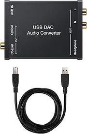USB DAC Audio Converter with Date Cable Durable Plug and Play Audio Decoder, 3.5mm Headphone Stereo Output