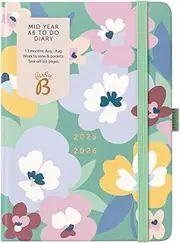 Busy B A6 Diary - Mid-Year Academic Planner - Aug 25 - Aug 26 - Floral Print Journal - Week-to-View with To-Do Lists, Notes Pages, 3 Pockets, Pen Loop, Year Planner & Elastic Closure