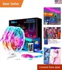 Vibrant 50ft LED Strip Lights - Ideal for Parties & Home Decor, App Controlled