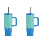 2x Annabel Trends Super Sip Wave 380ml S/S Cup Double Walled w/ Straw Aqua Blue