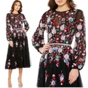 Mac Duggal NEW Sequined Floral High Neck Puff Sleeve Cocktail Dress 5712 Size 14