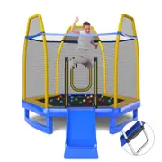 Costway 7FT Round Trampoline Kids Bouncer Jumping Rebounder w/Slide Ladder
