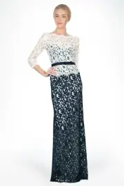 NEW Tadashi Shoji Navy/Ivory Color Block Lace Gown Size 6
