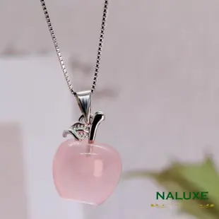 【Naluxe】粉晶 蘋果造型 925銀項鍊 粉蘋安(冰種粉晶 招桃花 旺人緣 保平安)