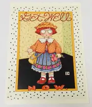 Vintage Mary Engelbreit Greeting Card Get Well Now Girl With Cat Purse