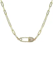 Rachel Reinhardt 14K Over Silver CZ Paperclip Chain Necklace