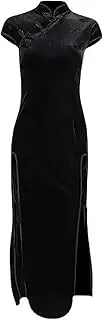 KALWEL Qipao Dress for Women Black Retro Chinese Style Cheongsam Women Summer Open Temperament Slim Graceful Dresses