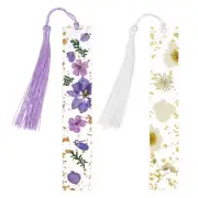 2pcs Transparent Dried Flower Bookmarks for Women Reading Purple White