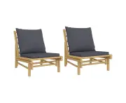 vidaXL Garden Chairs 2 pcs with Dark Grey Cushions Bamboo