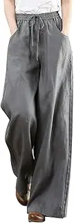 [Generic] Summer Linen Pants for Women High Waist Drawstring Wide Leg Yoga Pants Baggy Lightweight Palazzo Pants with Pockets