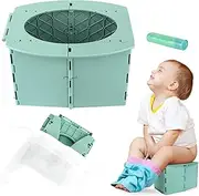 Travel Potty for Kids, Reusable Portable Folding Potty for Toddler, Foldable Toilet for Outdoor Camping, Toddler Potty Seat (Green)