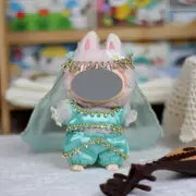 Labubu Baby Clothes 17cm Labubu Cloth Clothes Heartbeat Macaron Vinyl Face Doll Baby Clothes Replacement——style:Three piece set of Western style (green)