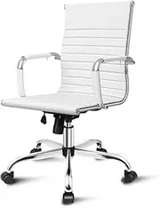 ALFORDSON Mid Back Computer Chair for Gaming, Esmae White Office Chair with Height Adjustable SGS Listed Gas Lift, PU Leather Home Ergonomic Desk Chair with Removable Armrest Cover,Max 150kg