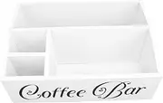 Solid Wood Coffee Station Organizer, White Coffee Pod Storage Holder, with 4 Compartments, Farmhouse Bar Decorative Box