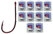 10 Boxes of Mustad 92668NPNR Red Baitholder Chemically Sharpened Fishing Hooks