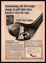 1967 AMF Voit Unibloc Wood Head Golf Clubs Knickers Vintage Print Ad