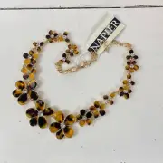 Vintage Napier Tortoise Flower Rhinestone Choker Necklace Gold-tone Chain