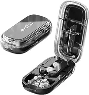 Tablet Divider, Tablet Divider for All Tablets, 1/2 & 1/4 Divided, Tablet Cutter for Small and Large Tablets, Pill Divider with Storage Compartment for Travel, Pet, Black